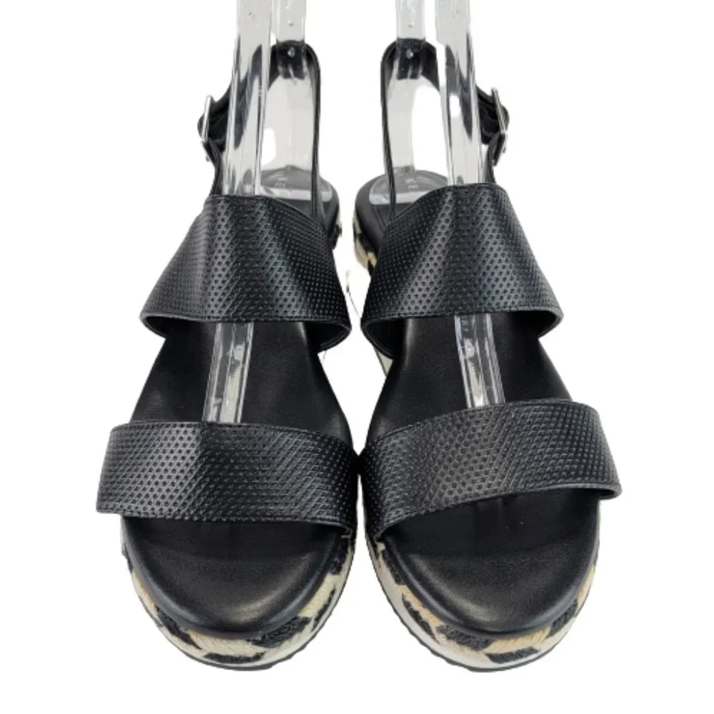 Kelly & Katie Poliana Espadrille Black White Platform Wedge Sandal Shoes Sz 8 - Picture 2 of 12